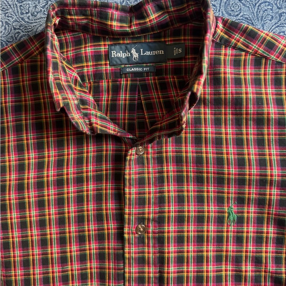 Polo Ralph Lauren Classic Fit Button Down Shirt Red Green Plaid Tartan| Size S